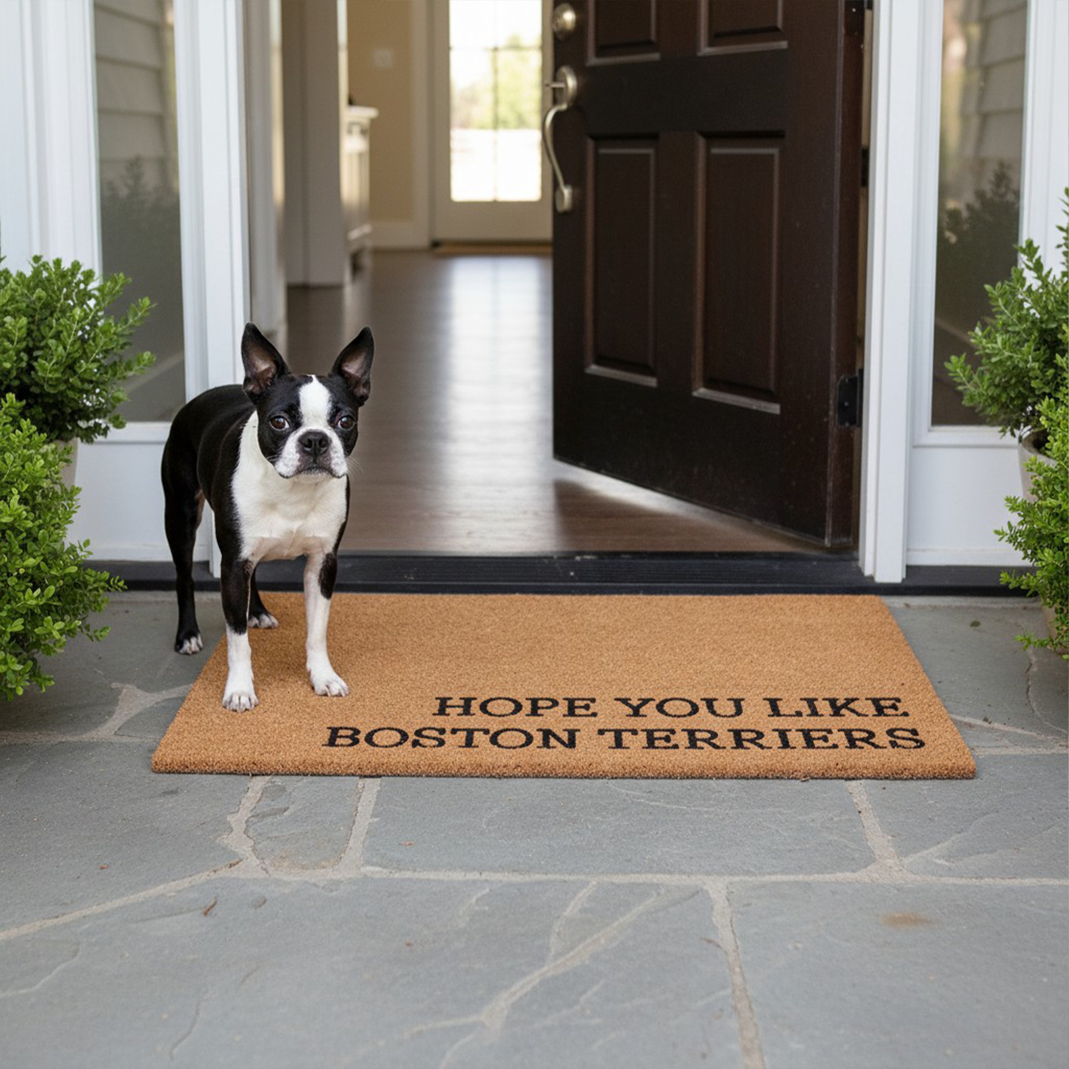 Hope You Like Boston Terriers Non Slip Vinyl Backing, Front Door Mat, 17"x29"