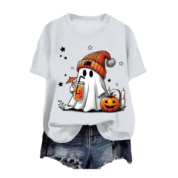 Akiihool Fall Shirts Fall T-Shirt for Women Halloween Pumpkin Shirts Thanksgiving Family Funny Graphic Tee Casual Cute Autumn Tops White,XXXL