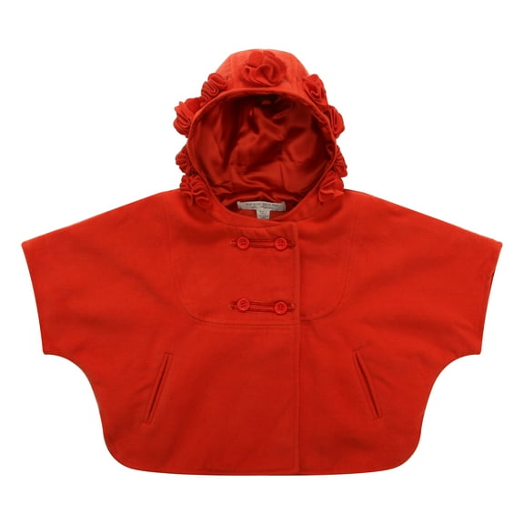 Little Girls Orange Rosette Accent Hood Coat 6