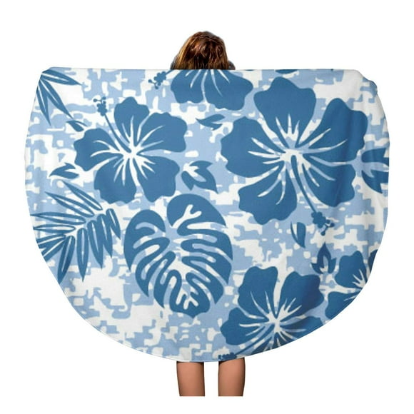 NUDECOR 60 inch Round Beach Towel Blanket Hibiscus Aloha Hawaiian Pattern Hawaii Floral Surf Flower Tropical Travel Circle Circular Towels Mat Tapestry Beach Throw