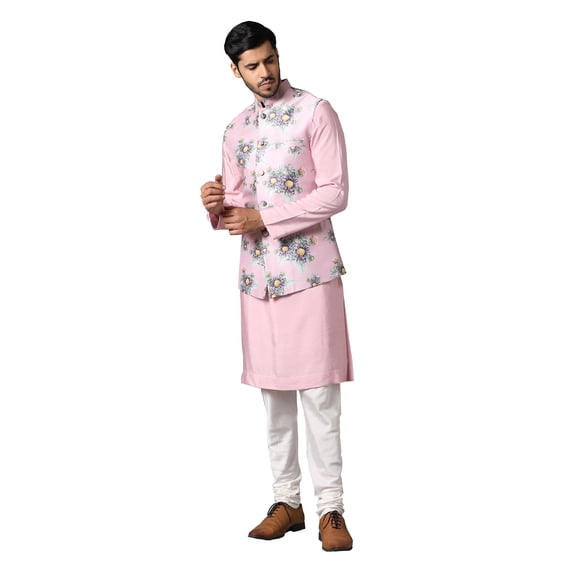 ELINA FASHION Men's Indian Raw Silk Kurta Pajama And Nehru Jacket (Waistcoat) || Wedding Ethnic Diwali Puja Set