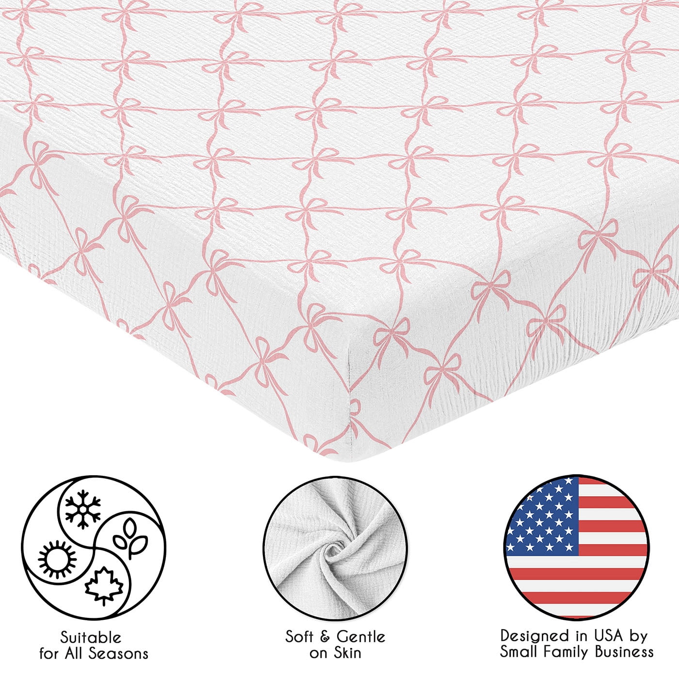 Sweet Jojo Designs Ballerina and Ballet Bows Girl 100% Cotton Muslin Fitted Crib Sheets Set 2 Piece