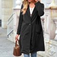 thumbnail image 4 of PENGXIANG Women‘s Spring And Autumn Lapel Wool Solid Color Long Sleeve Wool Long Pocket Jacket Suits, 4 of 6