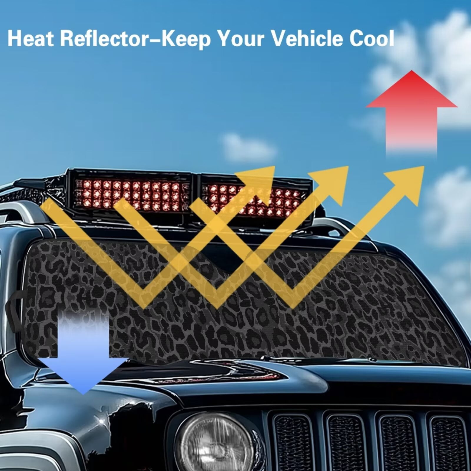 Uorisanigo Windshield Sun Shade for Jeep Wrangler JL 2/4 Door, Front Window Sun Sunshade Windshield for 2024 2025 Jeep Wrangler 4XE, Black Leopard Print Sunshade Heat Shield Blocks UV and Heat