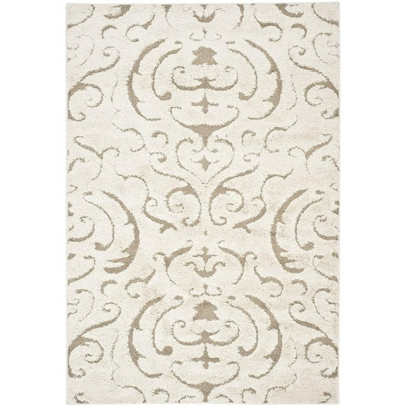 SAFAVIEH Florida Deangelo Damask Plush Shag Runner Rug, Cream/Beige, 2'3" x 9'