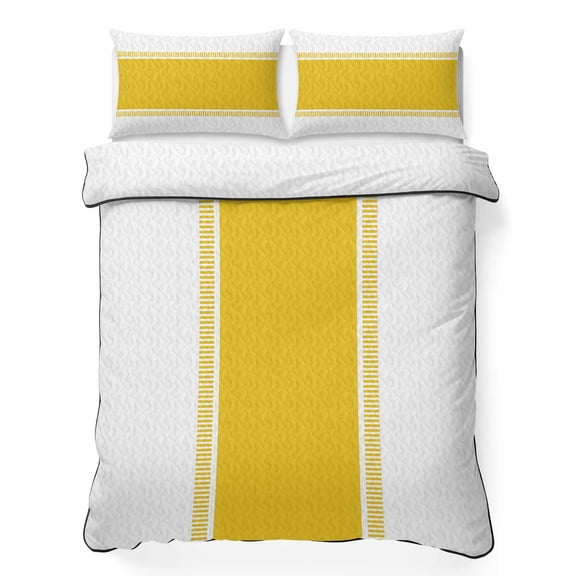 Yellow Stripes 3 Piece Quilt Bedding Set with 2 Pillow Shams, Lightweight Bedspread Coverlet, Soft Breathable All Season Quilt, 68 x 86 Inch
