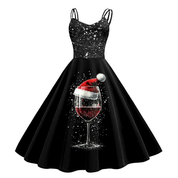 Christmas Dress Christmas Outfits for women Christmas Sleeveless Knee Length Retro A Line Flared Swing formal Prom Party Dress