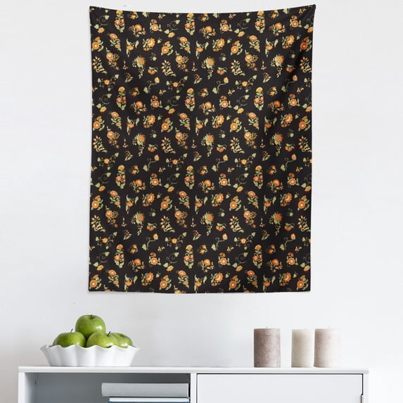 Vintage Orange Tapestry, Tangible Fragrance of the Blossoms in Vintage Illustration, Fabric Wall Hanging Decor for Bedroom Living Room Dorm, 5 Sizes, Dark Taupe Khaki and Amber, by Ambesonne