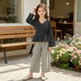 thumbnail image 2 of Miluxas Girls Peplum Top & Striped Pants Set - 2-Piece Outfit with Bow Detail, Casual Wear for School & Daily Use Black 9 Years, 2 of 8