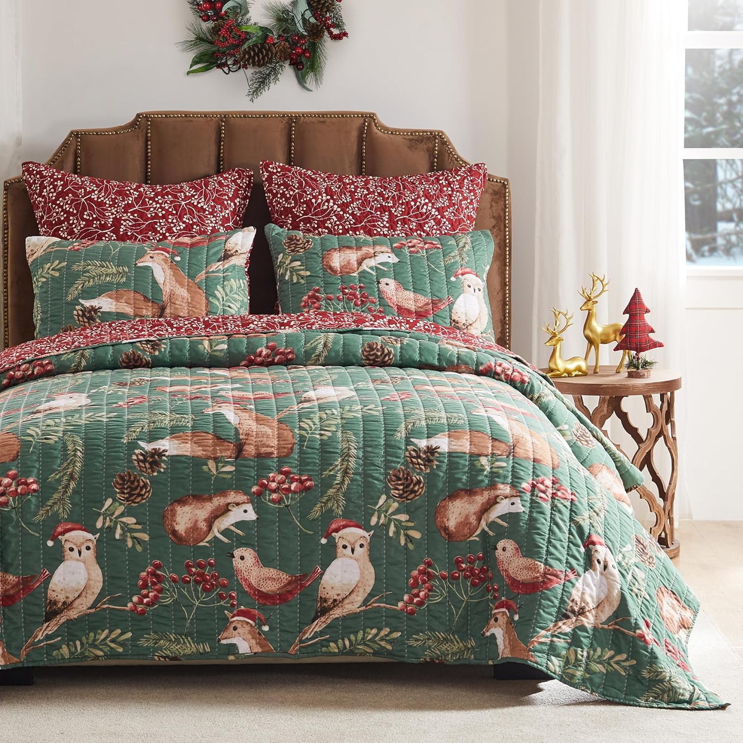 Greenland Home Fashions Willow Woodlands Reversible Quilt Set, Holiday, 3-Piece King/Cal King