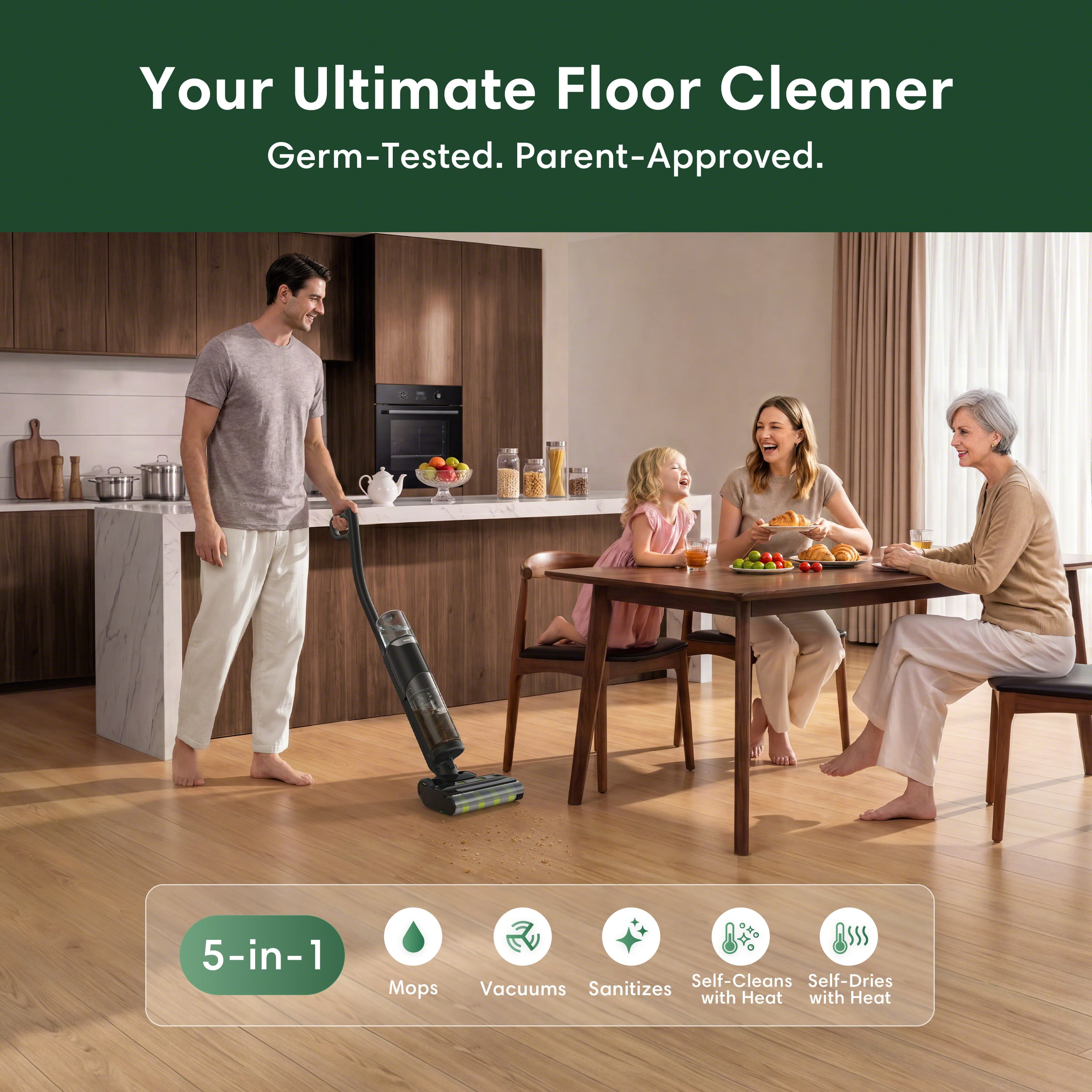 iRobot Roomba Electro Plus Cordless 5-in-1 Hard Floor Cleaner, Vac, Mop & Disinfect, Kills 99.99% of Germs, Safe for Pets & Kids, Self-Cleaning Dock, 35-Min Runtime, Model H111020