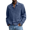 thumbnail image 6 of Mens Cotton Linen Shirts Long Sleeve Beach Henley Button Down Shirts Casual Lightweight V Neck Loose Shirts,Royal Blue 5XL, 6 of 7