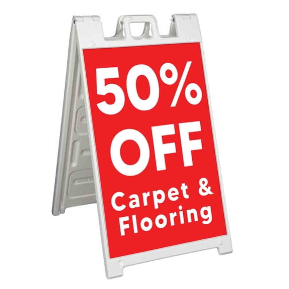 50 Percent Off Carpet and Flooring (24" X 36") Standard A-Frame Signicade, Includes Decal Applied To Stand