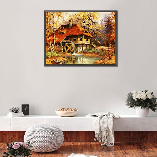 Cuadros Decorativos Pintura de diamantes DIY casa junto al lago arte de mosaico de diamantes redondos completos Ndcxsfigh Nuevos Originales