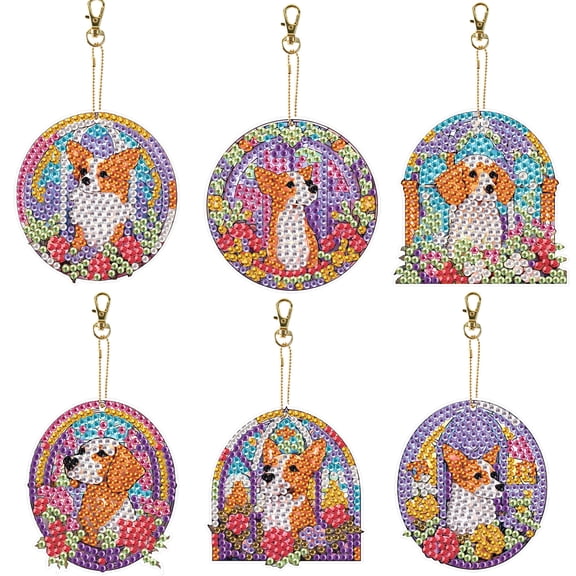 6pcs Diamond Painting Keychain Kit Puppy DIY 5D Sparkling Rhinestone Pendant Craft Kit Perfect for Bags, Keys, or Gift Making