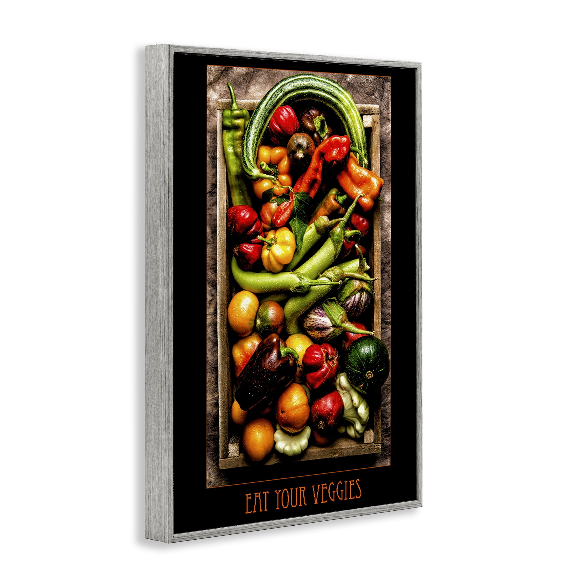 Stupell Industries Eat Your Veggies Vibrant Harvest Gray Framed Giclee Art, design by Carl Kravats