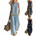 thumbnail image 3 of Stichou 2 Piece Outfits for Women 2026 Summer Sleeveless Wide Leg Capris Tracksuits Casual Cotrast Colors Lounge Sets Light Blue L, 3 of 5