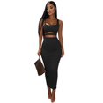 thumbnail image 5 of Women's Solid Sexy Spaghetti Strap 2‑Piece Dress Set Hollow‑Out Waist Ruched Bodycon Pencil Long Skirt Outfit for Party Gathering, 5 of 7