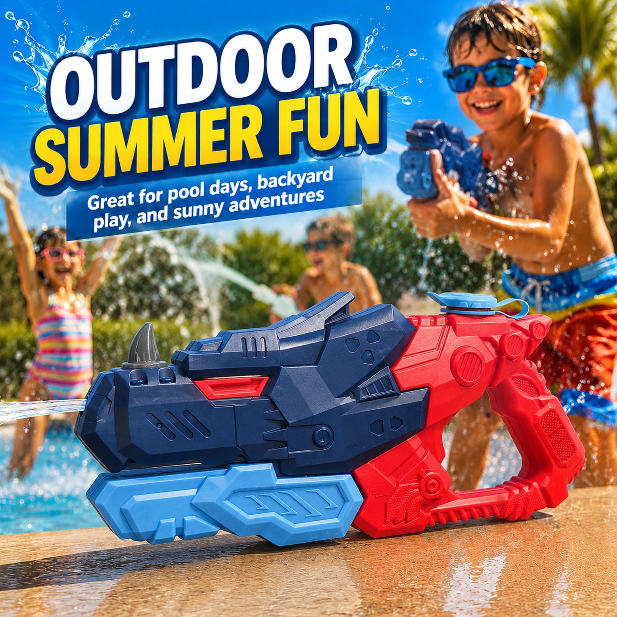 Kids Pump Action Water Blaster Toy, 13 Inch Outdoor Squirt Toy for Pool, Beach, Backyard Summer Play, Ages 3+