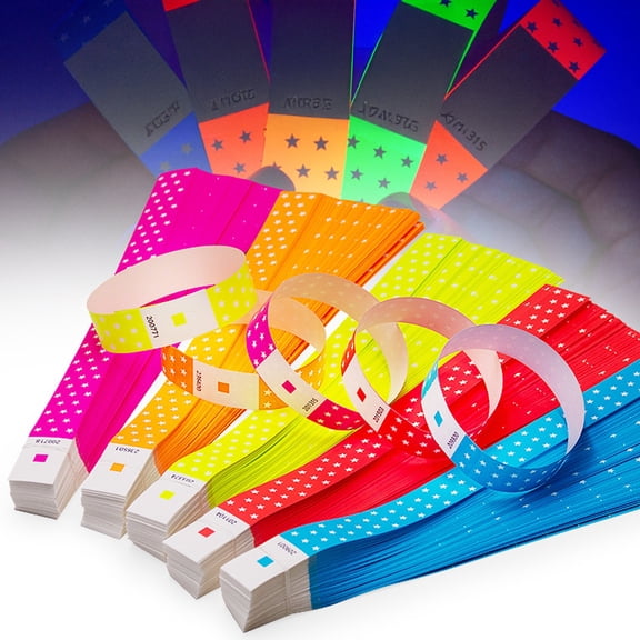 SmartBy 100 Pcs Star Disposable Wristbands Synthetic Paper Fluorescent Wristband Waterproof Sweat-Proof Wristbands for Amusement Park Concerts Events