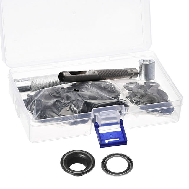 Unique Bargains Black Grommet Tool Kit with Copper Eyelets and Install Tools (100 Sets)