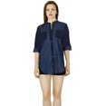 thumbnail image 5 of Bimba Women Blue custom Shirt Casual Top 3/4 Sleeve Formal Button Down Blouse, 5 of 8