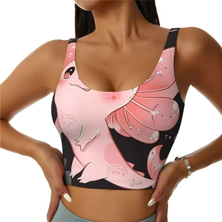Matuu Cute Axolotl Sakura Blossoms A for Women s Sports Bra - Soft  Comfortable and Breathable Sports Vest for Yoga  Fitness  and Dance-Medium