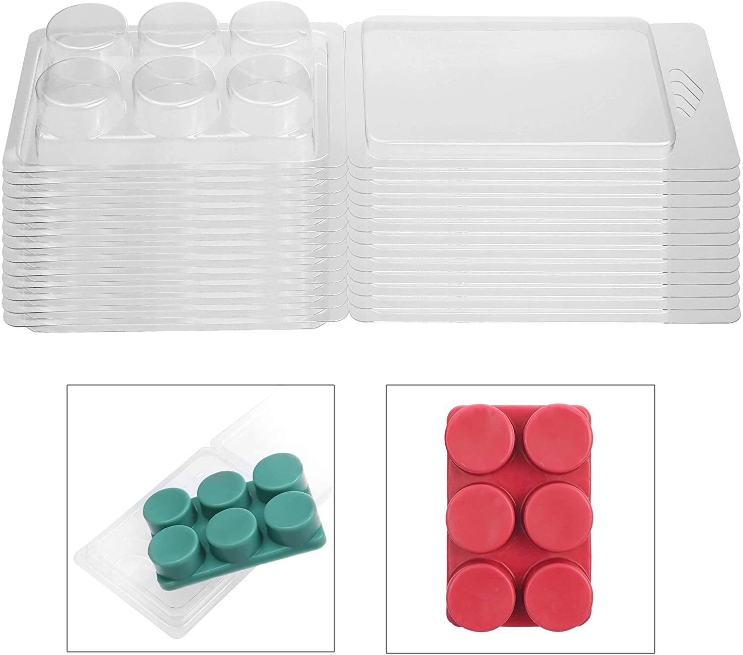 MILIVIXAY Wax Melt Containers-6 Cavity Clear Empty Plastic Wax Melt Molds-25 Packs Round Clamshells for Tarts Wax Melts.