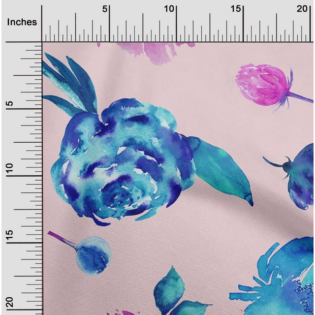 oneOone Silk Tabby Fabric Flower & Leaves Watercolor Print Fabric By The Yard 42 Inch Wide