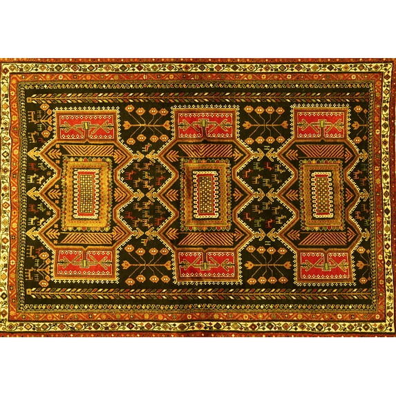 Ahgly Company Machine Washable Indoor Rectangle Persian Yellow Traditional Area Rugs, 2' x 4'