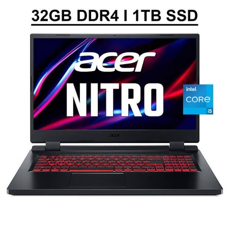 Acer Nitro 5 17 Gaming Laptop 17.3" FHD IPS 144Hz ComfyView Display 12th Gen Intel 12-Core i5-12500H Processor 32GB DDR4 1TB SSD NVIDIA GeForce RTX 3050 4GB Backlit Keyboard HDMI USB-C Win11 Black