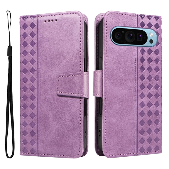 ELEHOLD Wallet Case for Google Pixel 10 Pro XL, Shockproof Leather Folio Kickstand Case with Card Slots and Strap,Purple
