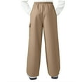 thumbnail image 6 of Delliss Girls Loose Sweatpants Elastic Waist Straight Wide Leg Sports Pants With Pocket Khaki 9 Years, 6 of 9