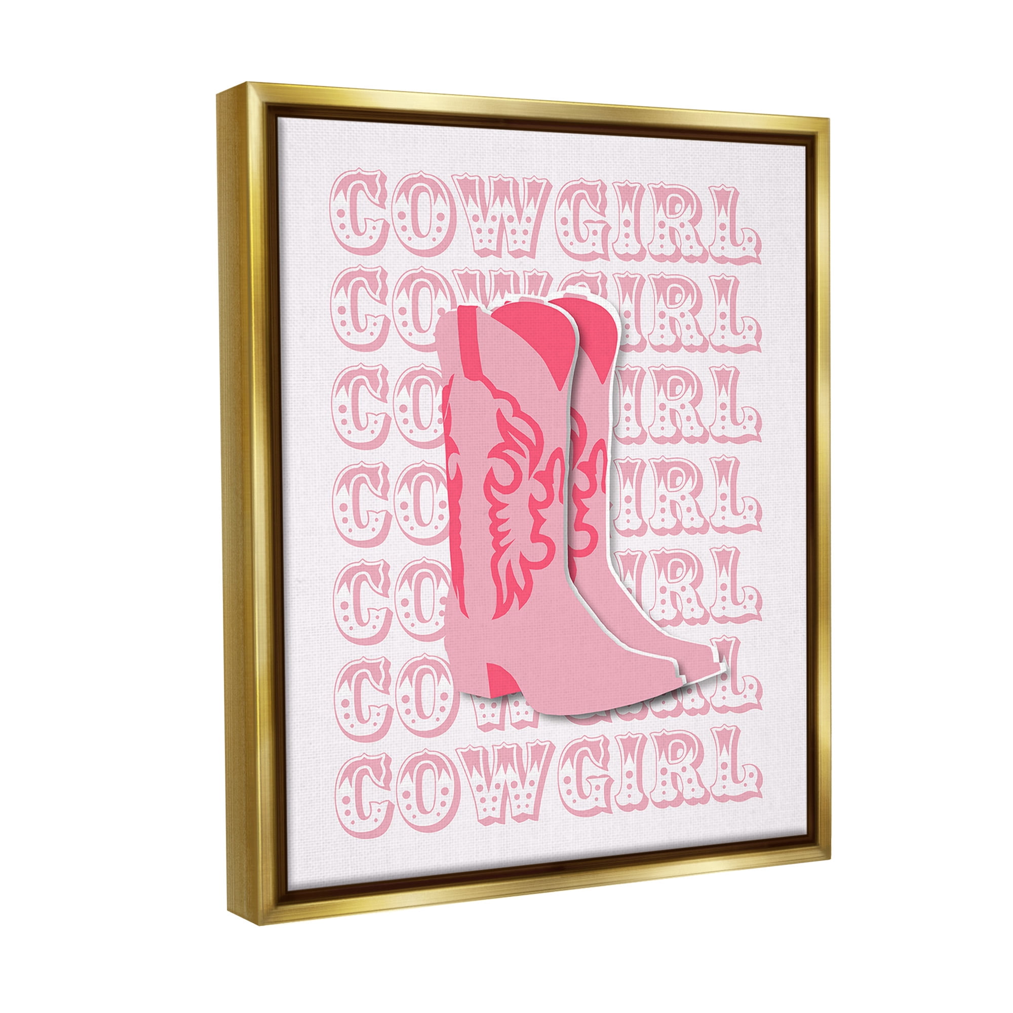 Stupell Industries Pastel Cowgirl Boots Beauty & Fashion Painting Gold Floater Framed Canvas Art Print Wall Art, 17 x 21