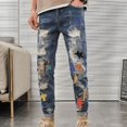 thumbnail image 4 of Pantalones vaqueros ajustados con estampado gráfico para hombre, pantalones vaqueros rasgados con corte entallado, moda coreana, estilo retro, rotos, estilo Harajuku, tallas Xs y XL, 4 of 5