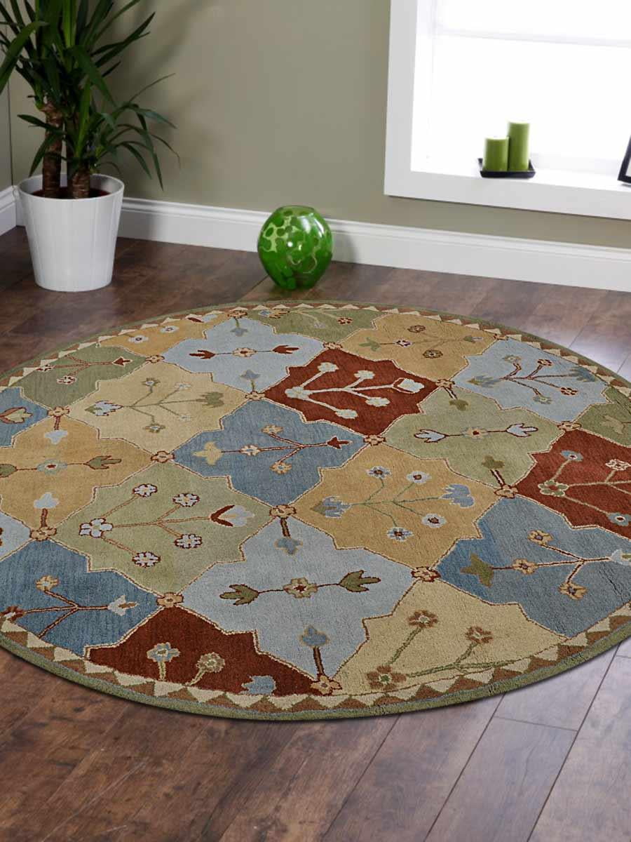 Rugsotic Carpets Hand Tufted Woolen 10' x 10' Floral Round Rug Multicolor K00572Color