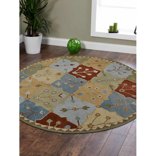 Rugsotic Carpets Hand Tufted Woolen 10' x 10' Floral Round Rug