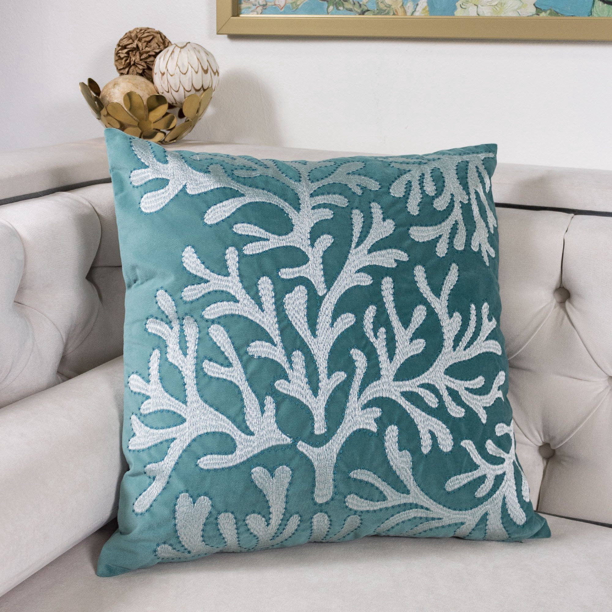 Kara Teal Abstract Polyester 20 in. x 20 in. Throw Pillow