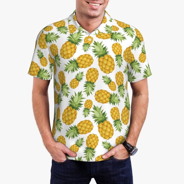 Fotbe Pineapple Camiseta Polo de Golf para Hombre con Estampado – Camisa Deportiva Transpirable con Cuello Abotonado-Medium