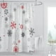 thumbnail image 1 of Cortinas de ducha navideñas para baño, copos de nieve grandes y pequeños, tela de poliéster impermeable, rojo y gris, con ganchos para decoración de baño en el hogar de invierno JM, 1 of 4