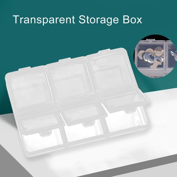 opvise Transparent Storage Box 6 Grids Multipurpose Adjustable Jewelry Beads Nail Art Tip Storage Case for Manicure Ornament Clear
