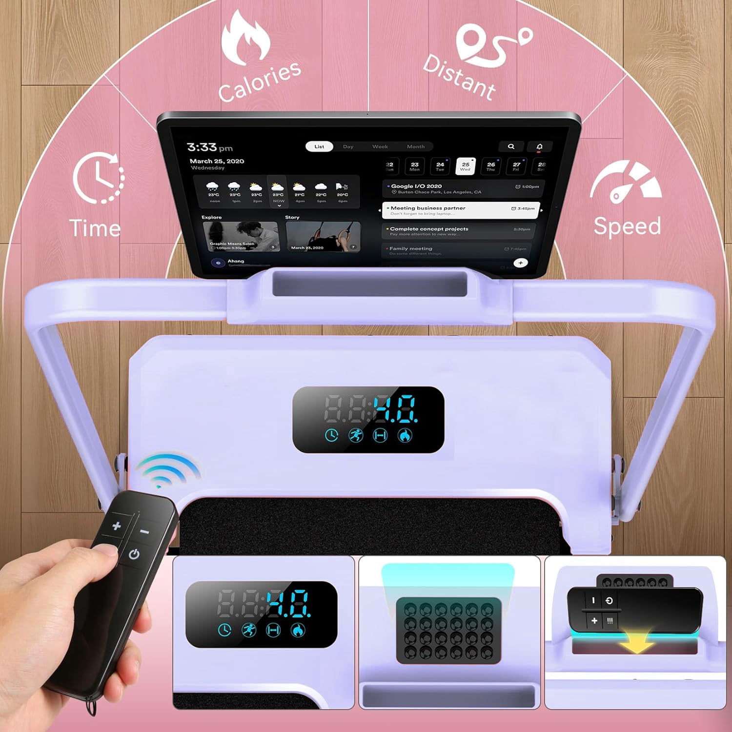 Simpfree Walking Pad with Handle Bar and Adjustable Incline, 2.5HP Portable Under Desk Treadmill for Home Small Space 300 Lbs Capacity，Remote Control and LED Display