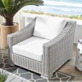 thumbnail image 2 of Lounge Chair Armchair, Sunbrella, Rattan, Wicker, Light Grey Gray White, Modern Contemporary Urban Design, Outdoor Patio Balcony Cafe Bistro Garden Furniture Hotel Hospitality, 2 of 9
