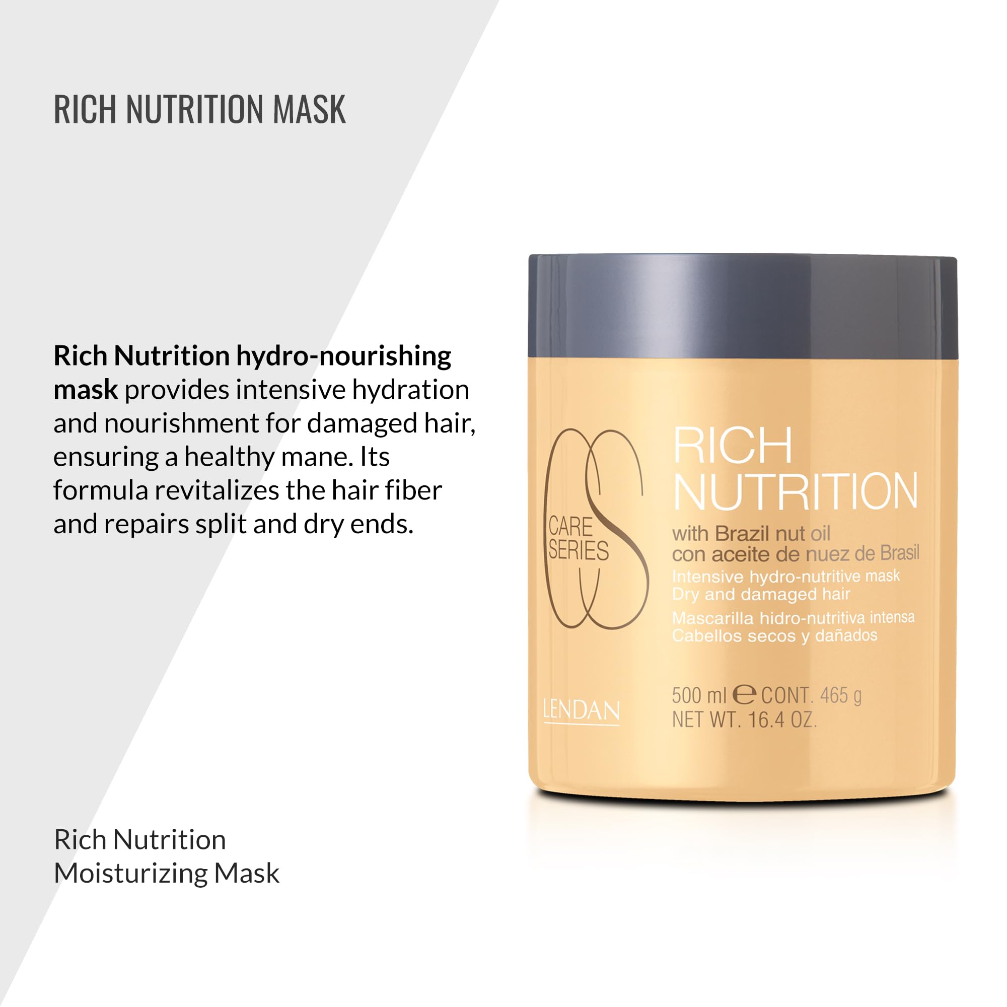 Lendan - Hydrating Hair Mask - Rich Nutrition - 500 ml - for Dry and Damaged Hair - with Brazil Nut Oil - Intensely Nourishes and Hydrates Hair - Repairs Split and Dry Ends