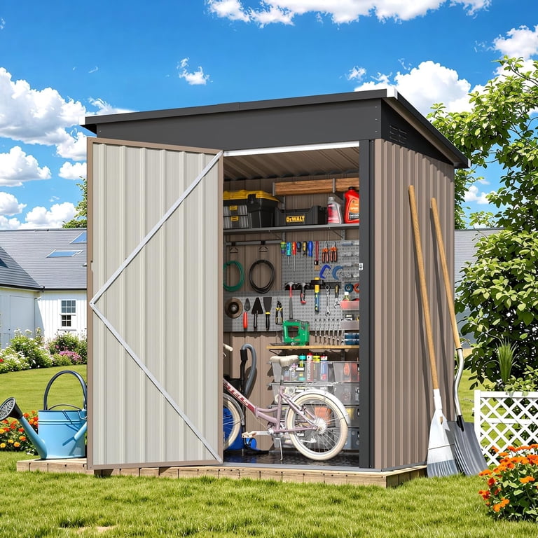 YODOLLA 5 x 3 ft. Outdoor Metal Steel Storage Shed with Floor Base