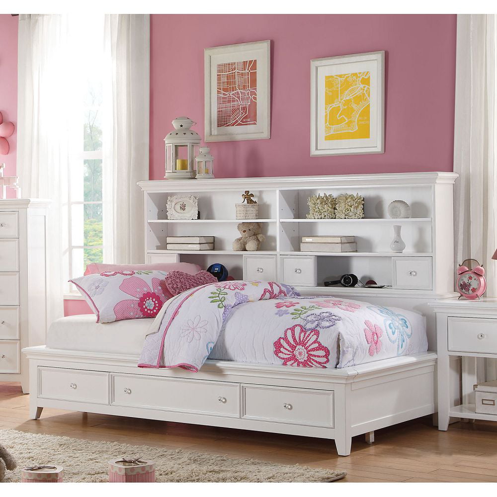Kids Storage Bed Frame, Wooden Twin Daybed with Bookcase and 3 Storage
