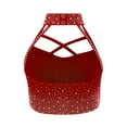 thumbnail image 2 of Haitryli Girls Sparkle Rhinestone Crop Top Halter Neck Sleeveless Vest For Gymnastics Ballet Performance Burgundy 14, 2 of 6