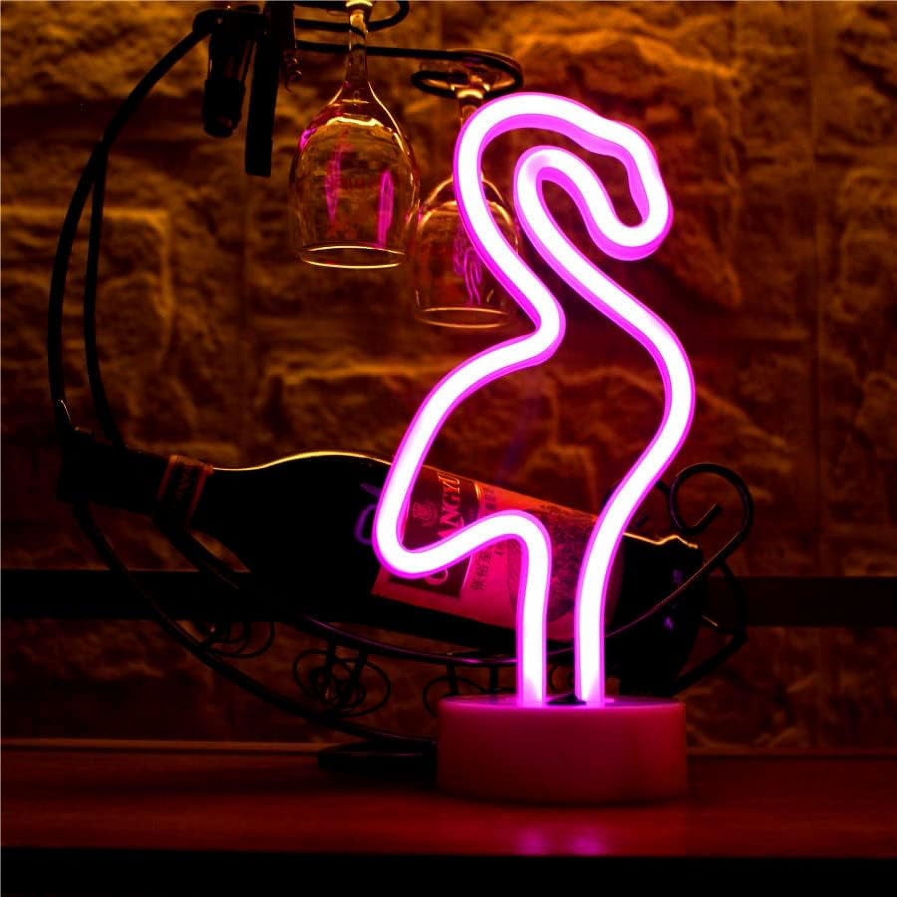 SHANJIA Neon Sign, LED Decor Night Light USB/Battery Flamingo Neon Lights with Base, for Bedroom Decoration Game Room Bar Party Kids Valentine's Gift Decor
