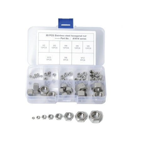 

65PCS/Set M2-M12 Durable Nylon Lock Nut Stainless Steel Self Locking Hexagon Hex Nuts Hardware Accessories