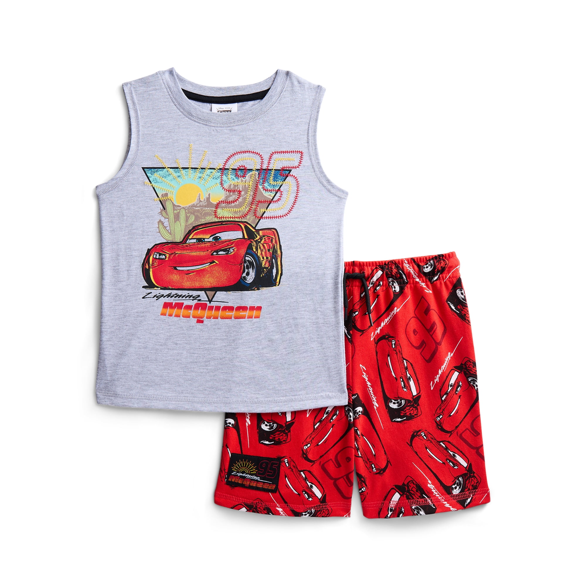 Disney Pixar Cars Toddler Boys Graphic Tank Top and Matching Allover Print Shorts Set, 2-Piece, Sizes 12M-5T